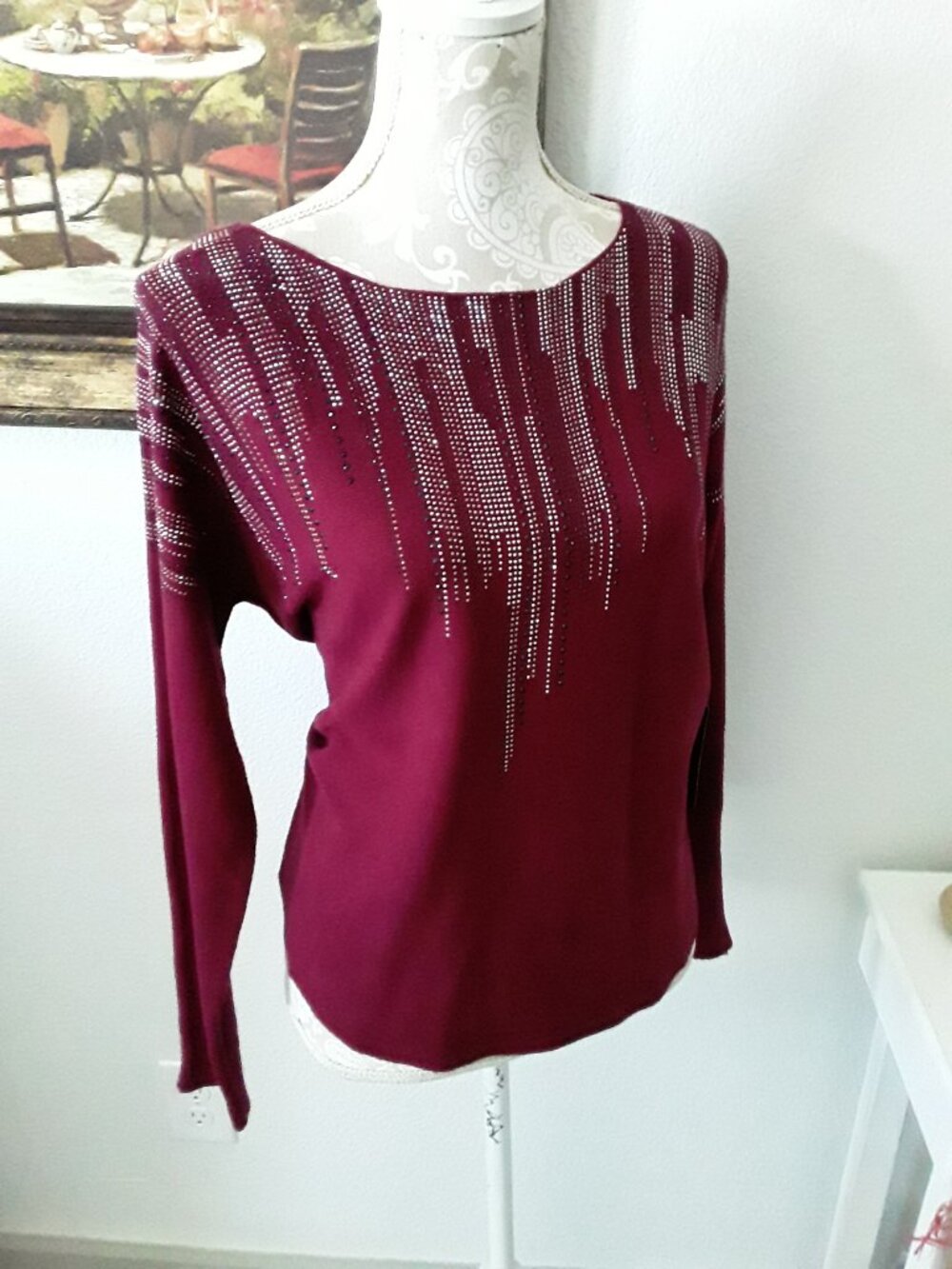 New Ember lovely sparkle accent batwing fuchsia sweater size L